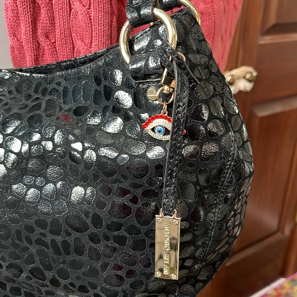 Antonio Melani Hobo/ shoulder bag Suede /patent leather Black stone pattern NWOT